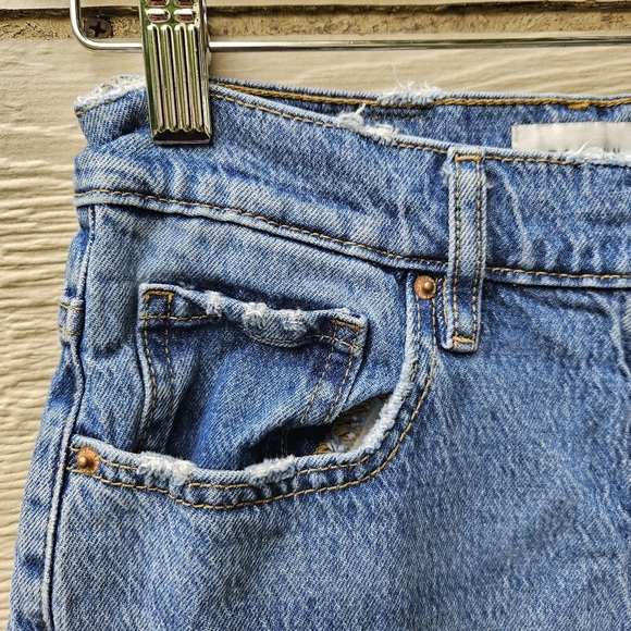 Pac Sun Stretch Dad Jeans medium acid wash size 24 distressed edges - Picture 5 of 10